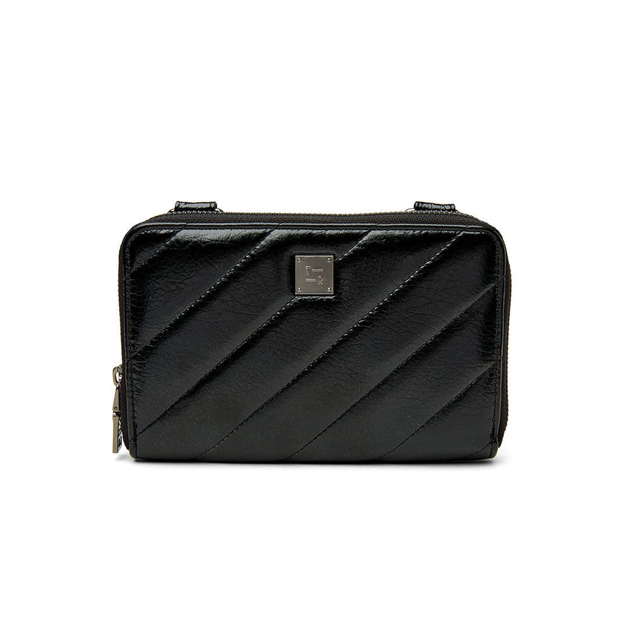 Think Royln Starlet Wallet Bag in Luxe Crackled Black – flat lay