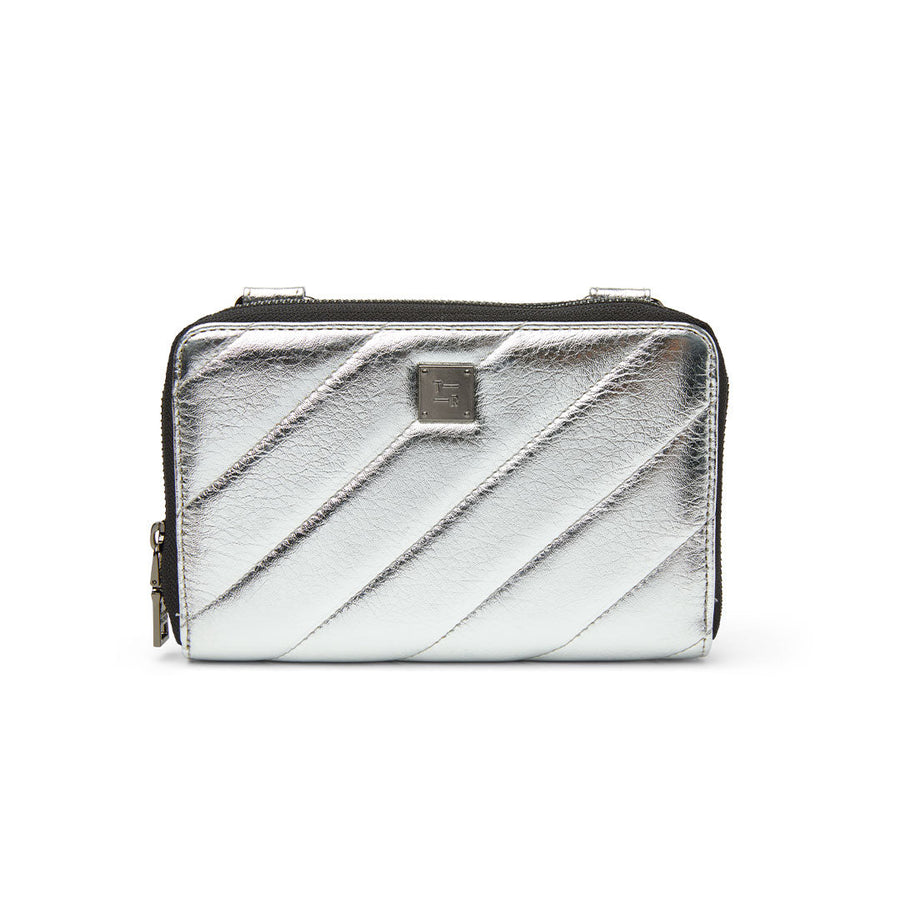 Think Royln Starlet Wallet Bag in Luxe Crackled Silver – flat lay