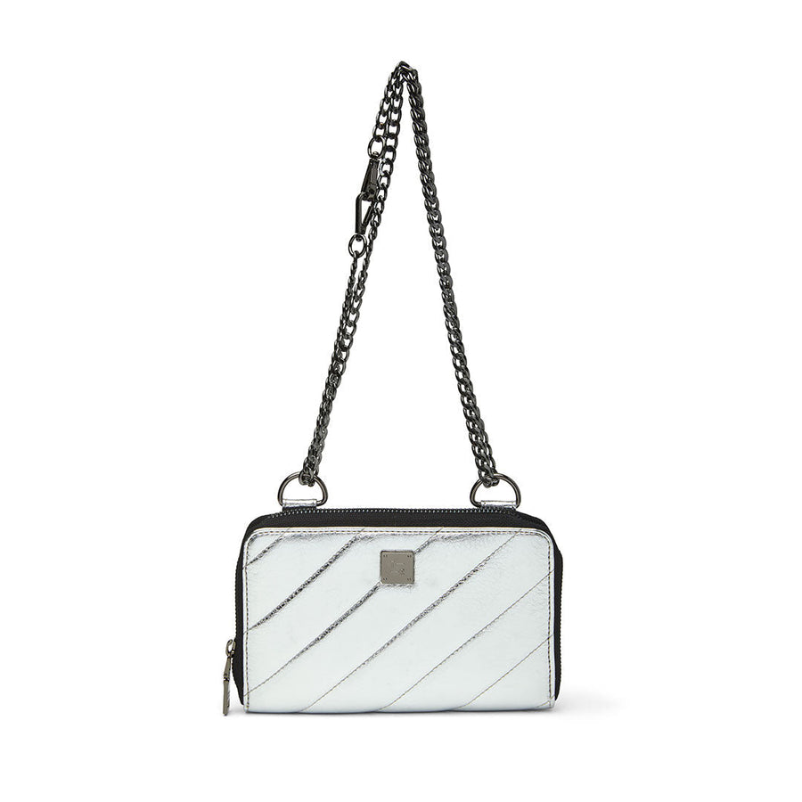 Think Royln Starlet Wallet Bag in Luxe Crackled Silver – side view