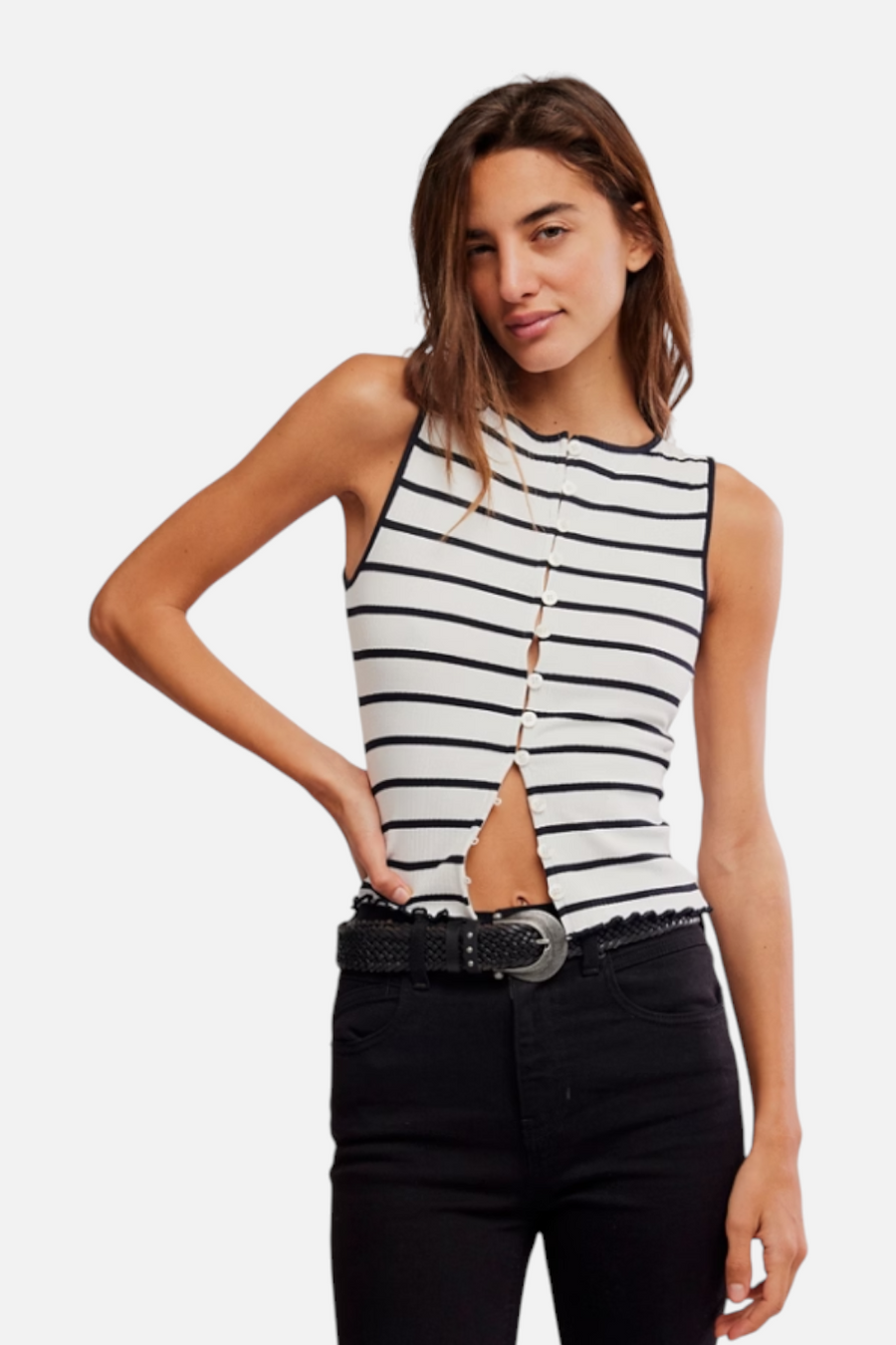 Free People Tilly Striped Tank in Black and White