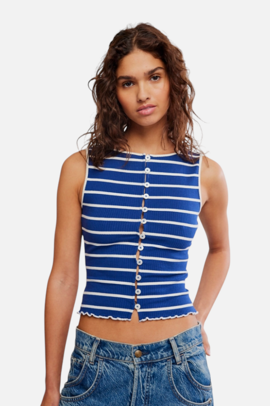 Free People Tilly Striped Tank in Navy and White