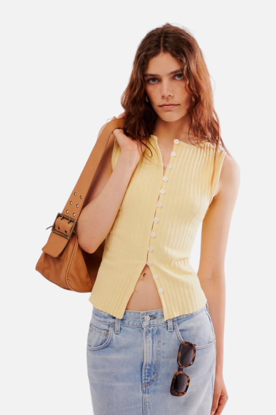Free People Tilly Vest in Mellow Yellow