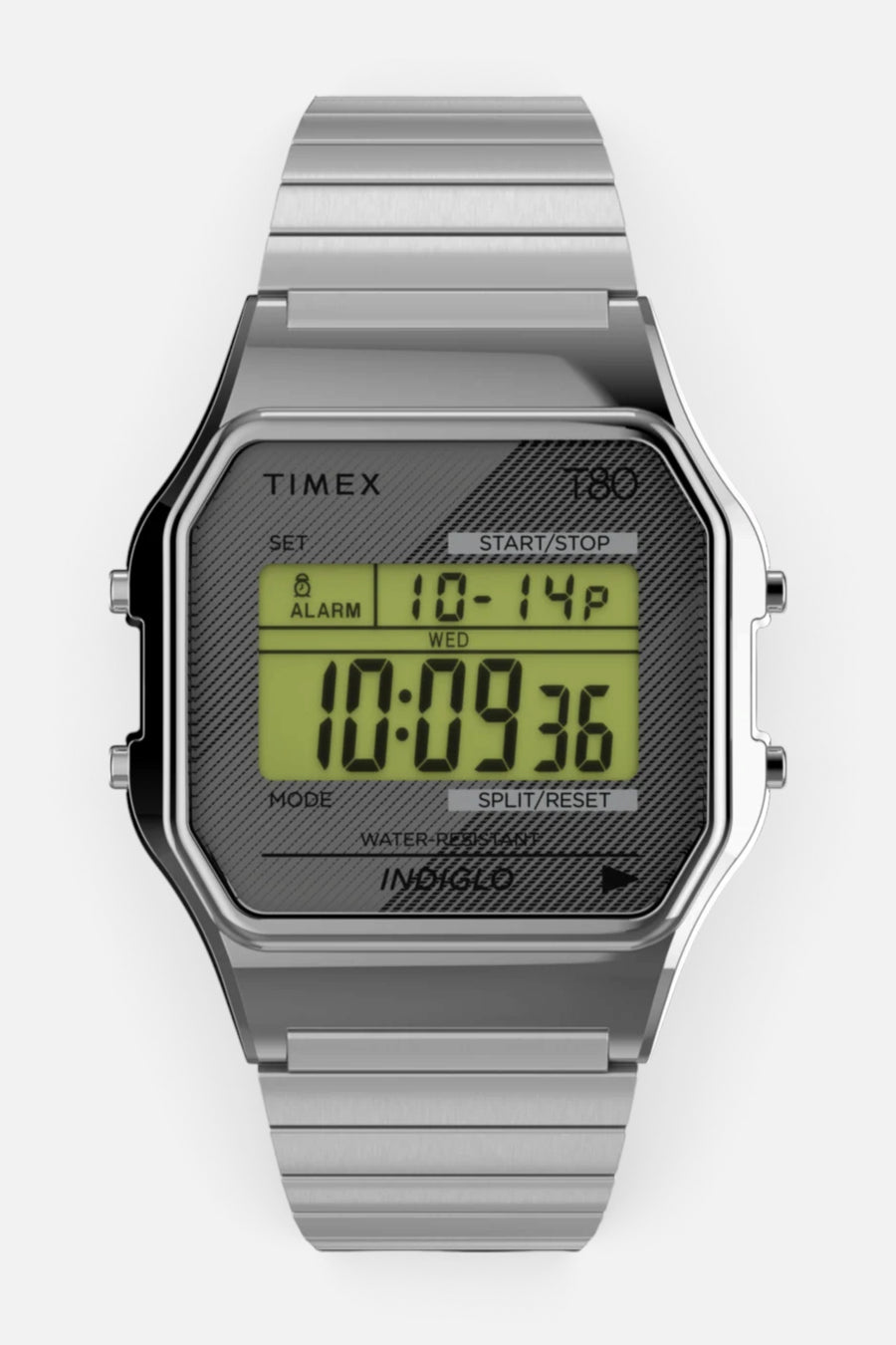 Timex T80 34mm Stainless Steel Expansion Band Watch – front view