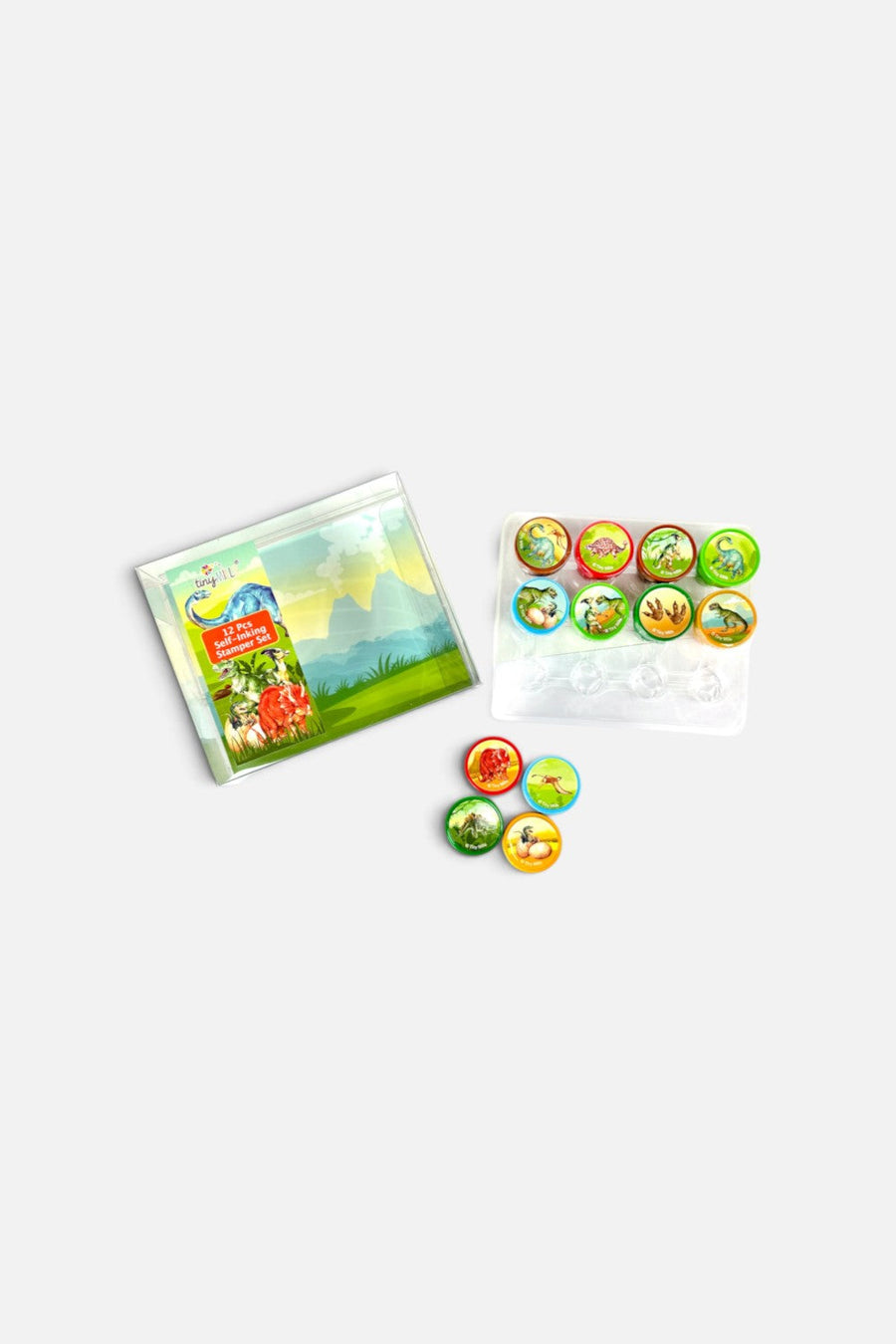 Tiny Mills Jurassic Dinosaur Stamp Kit – flat lay