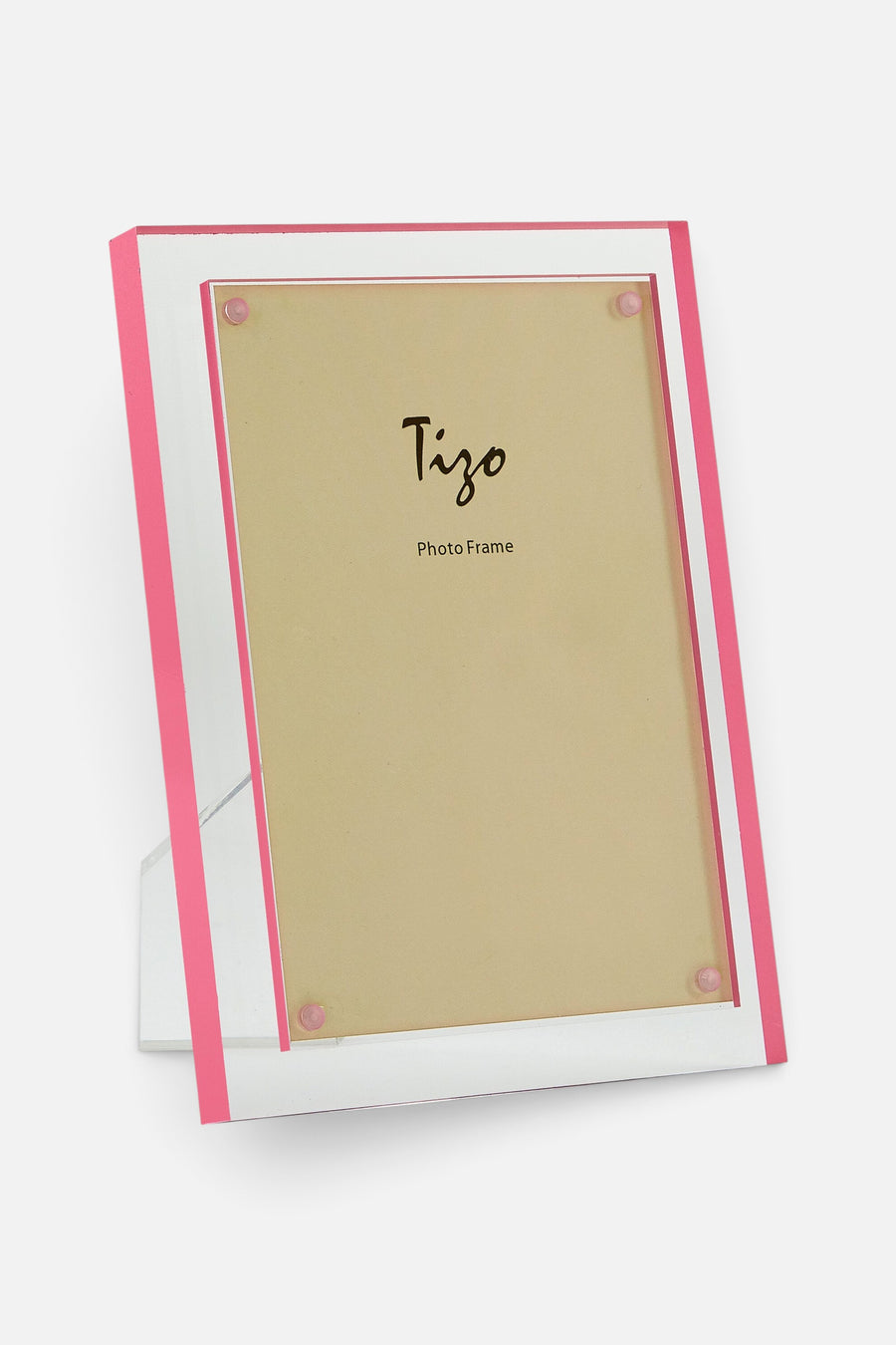 Tizo 4x6 Lucite Frame with Pink Border – back view