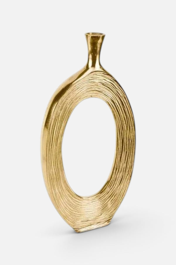 Tizo Tall Metal Vase with Stripes in Gold