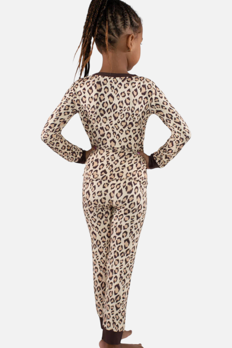 Toddler Long Sleeve/Pants PJ Set in Leopard – back view