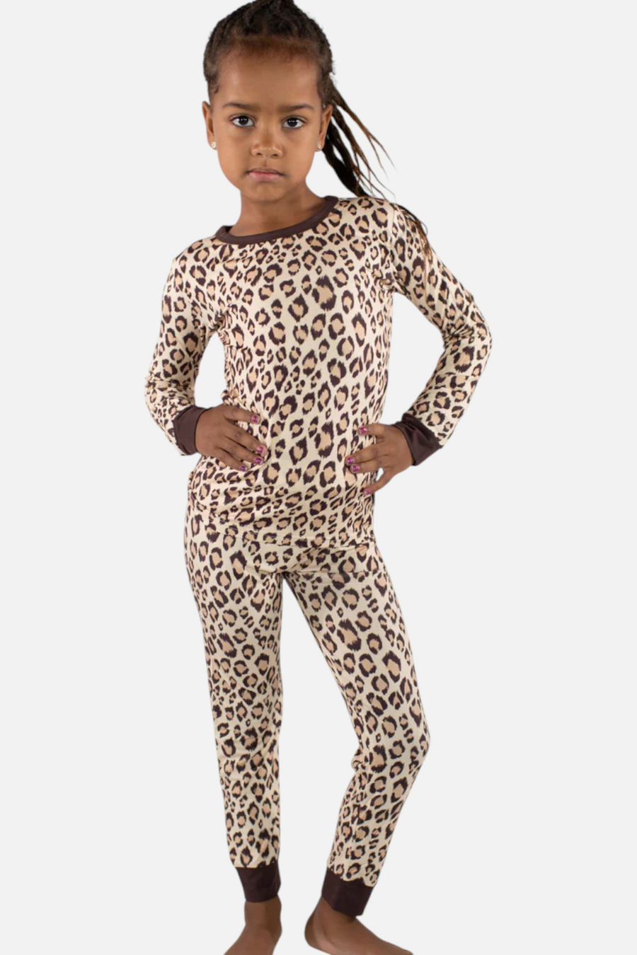 Toddler Long Sleeve/Pants PJ Set in Leopard – front view