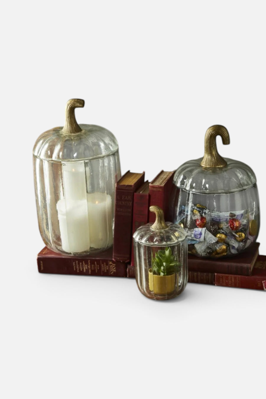 Translucent Glass Pumpkin Terrarium, Large – side view
