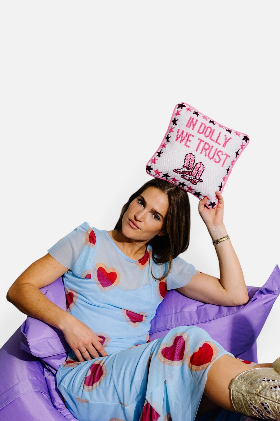 Trust Dolly Needlepoint Pillow in Pink – alternate