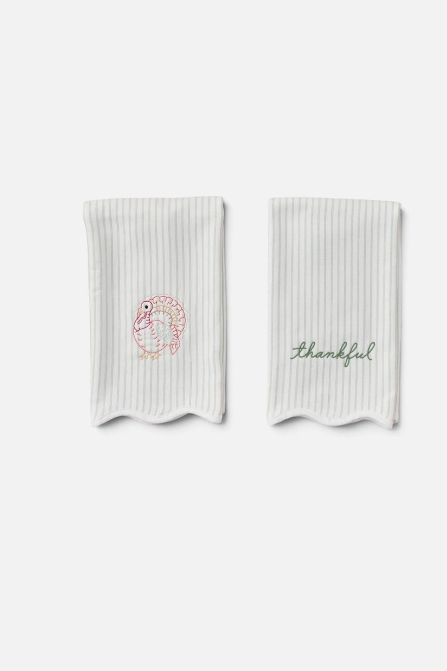Weezie Thankful and Turkey kitchen towels, set of 2 with scalloped edge