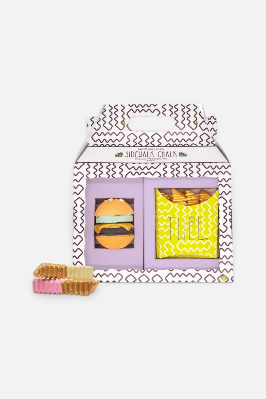 Twee Chalk Sam's Slider & Rainbow Fries – front view
