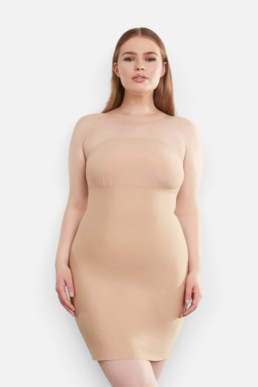 Two-Faced Tech Control Strapless Slip in Beige – front view