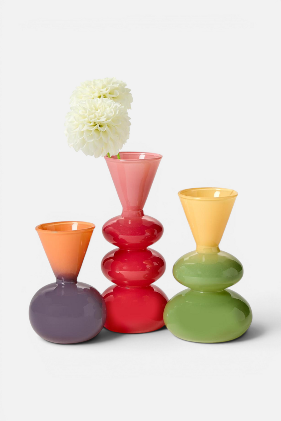 Two's Company Mix Color Glass Vases, Set of 3 – front view