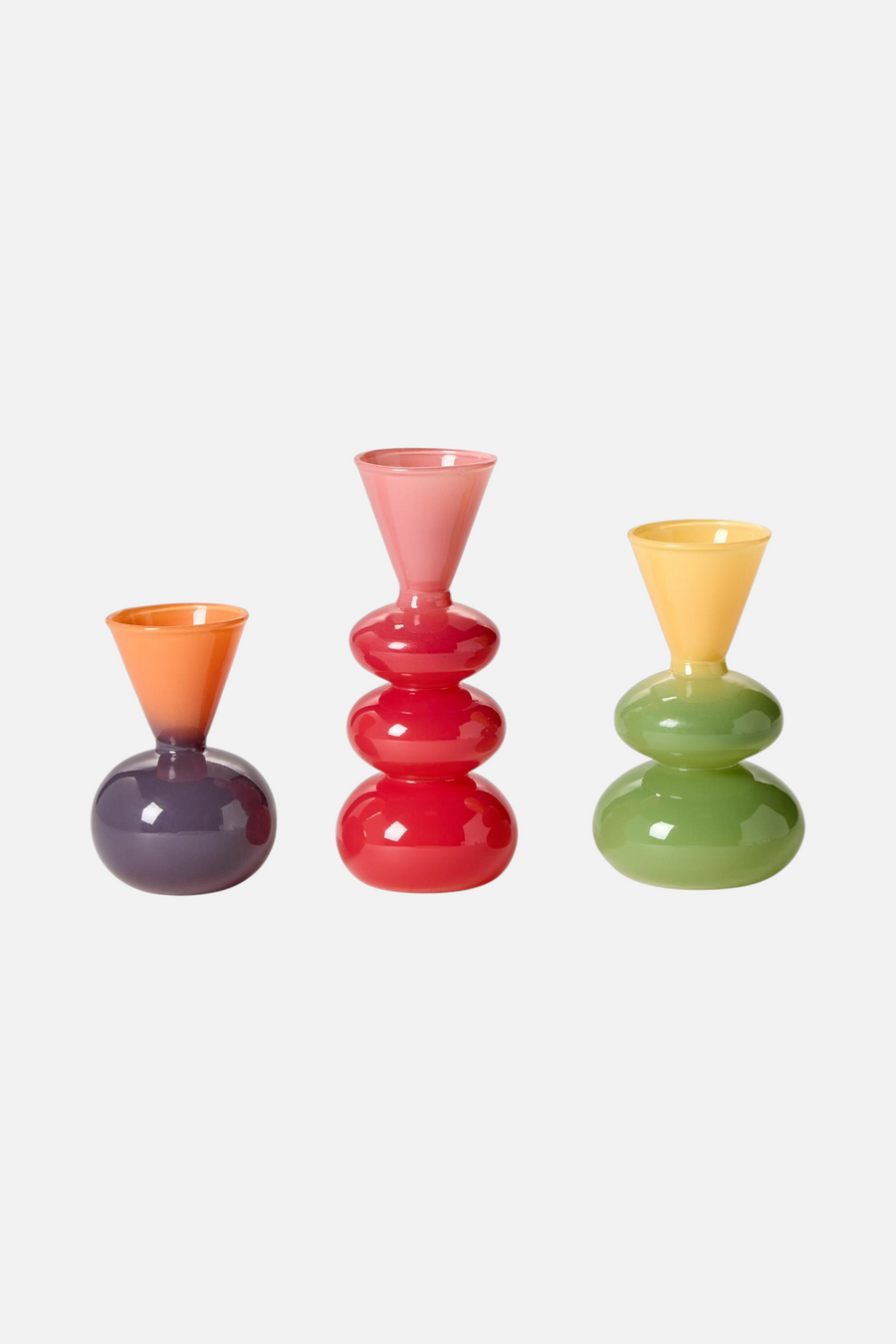 Two's Company Mix Color Glass Vases, Set of 3 – side view