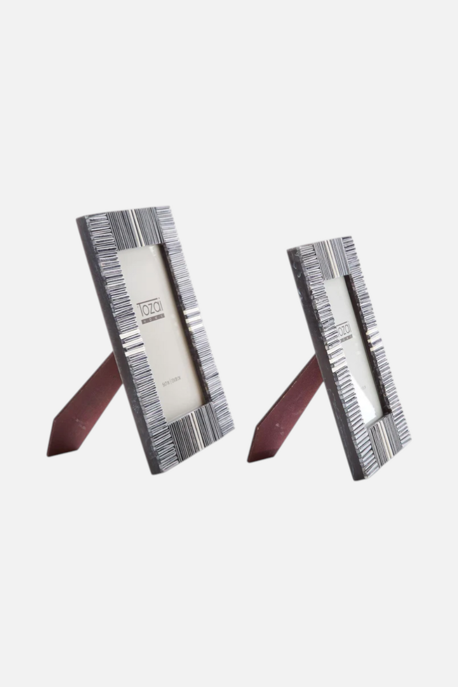 Two's Company Stacks and Stripes Grey Photo Frame – back view