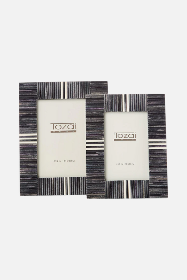 Two's Company Stacks and Stripes Grey Photo Frame