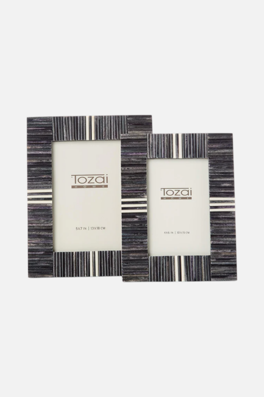 Two's Company Stacks and Stripes Grey Photo Frame – front view