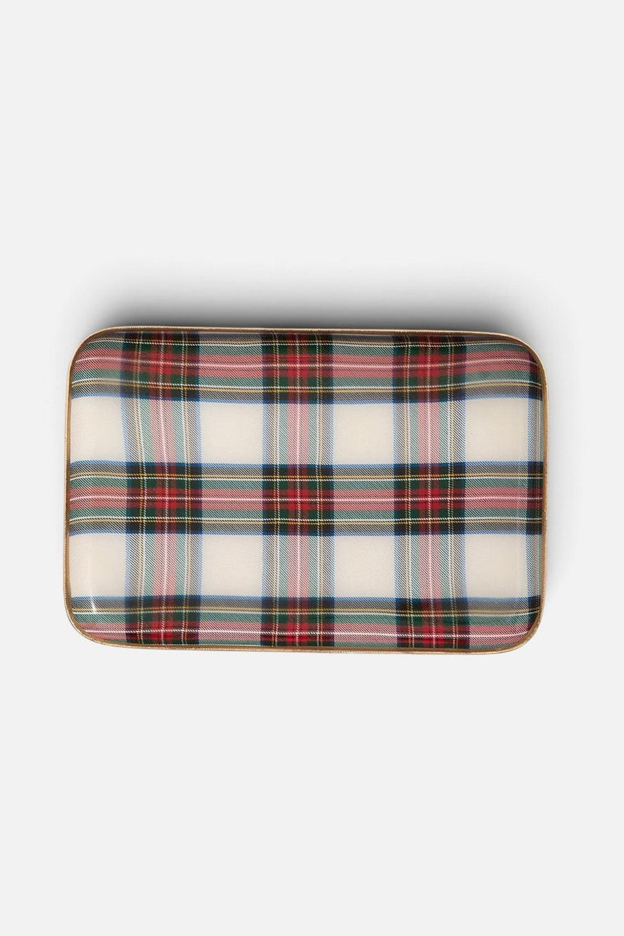 Two's Company Tartan Metal Tray – top view