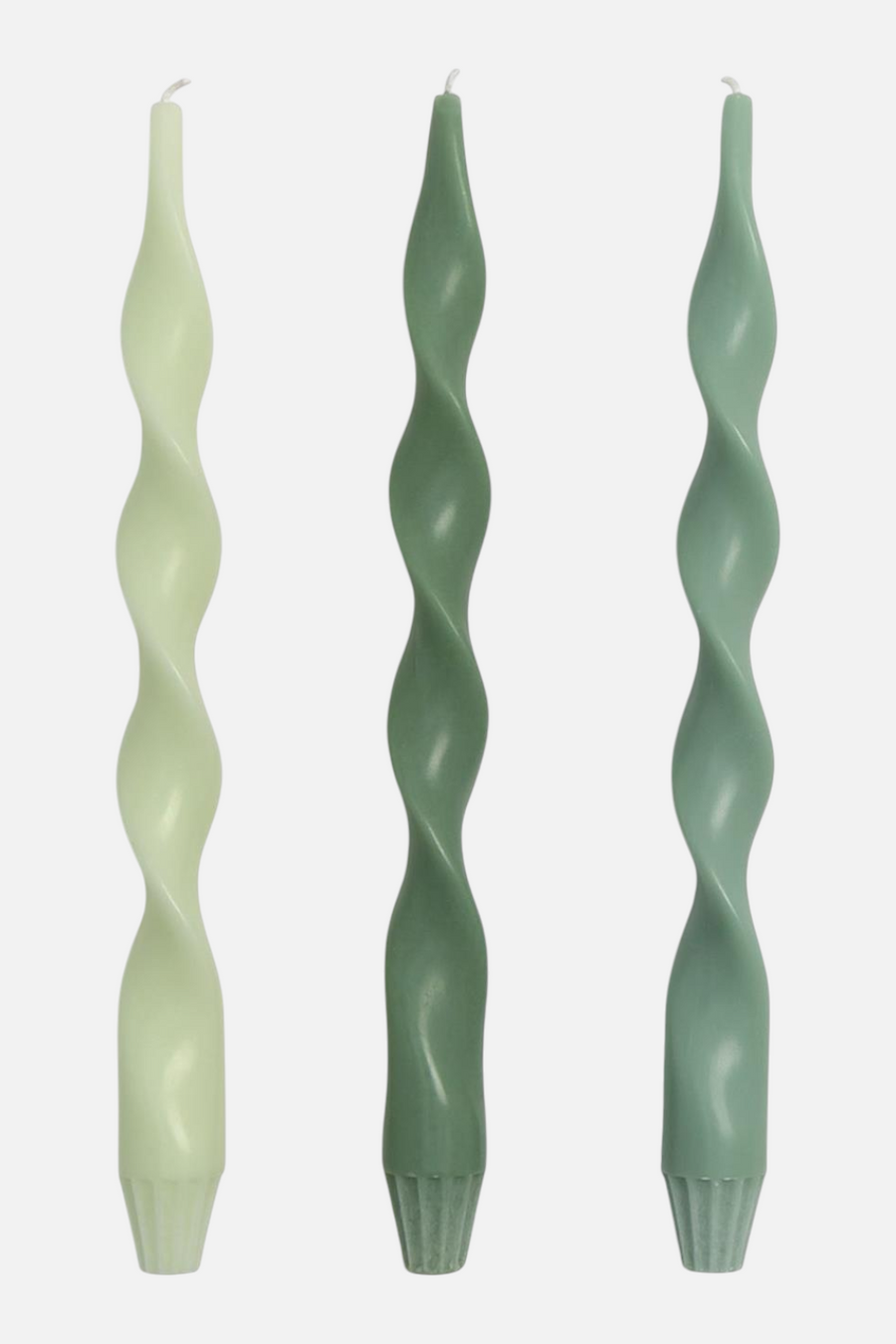 Two's Company Twist and Glow Green 12" Twist Taper Candles Set of 3 – back view