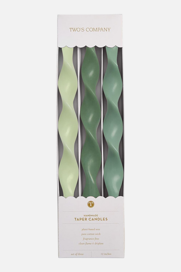 Two's Company Twist and Glow Green 12" Twist Taper Candles Set of 3