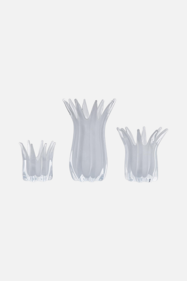 Two's Company White Blossoms Glass Candle Holder/Vase- Hand-Blown Glass