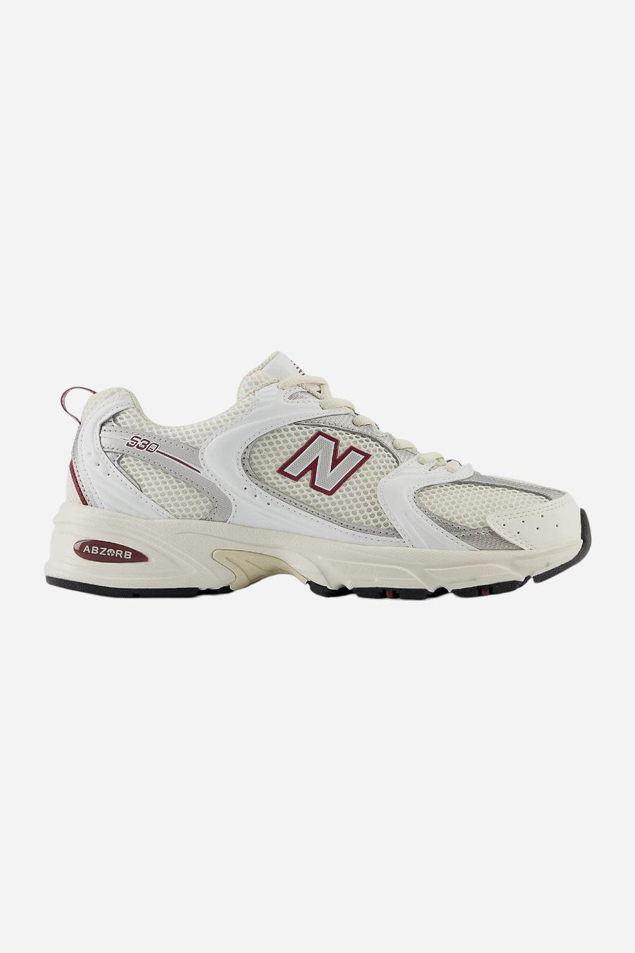 Unisex New Balance 530 Sneakers in Sea Salt with White and Mercury Red – front view