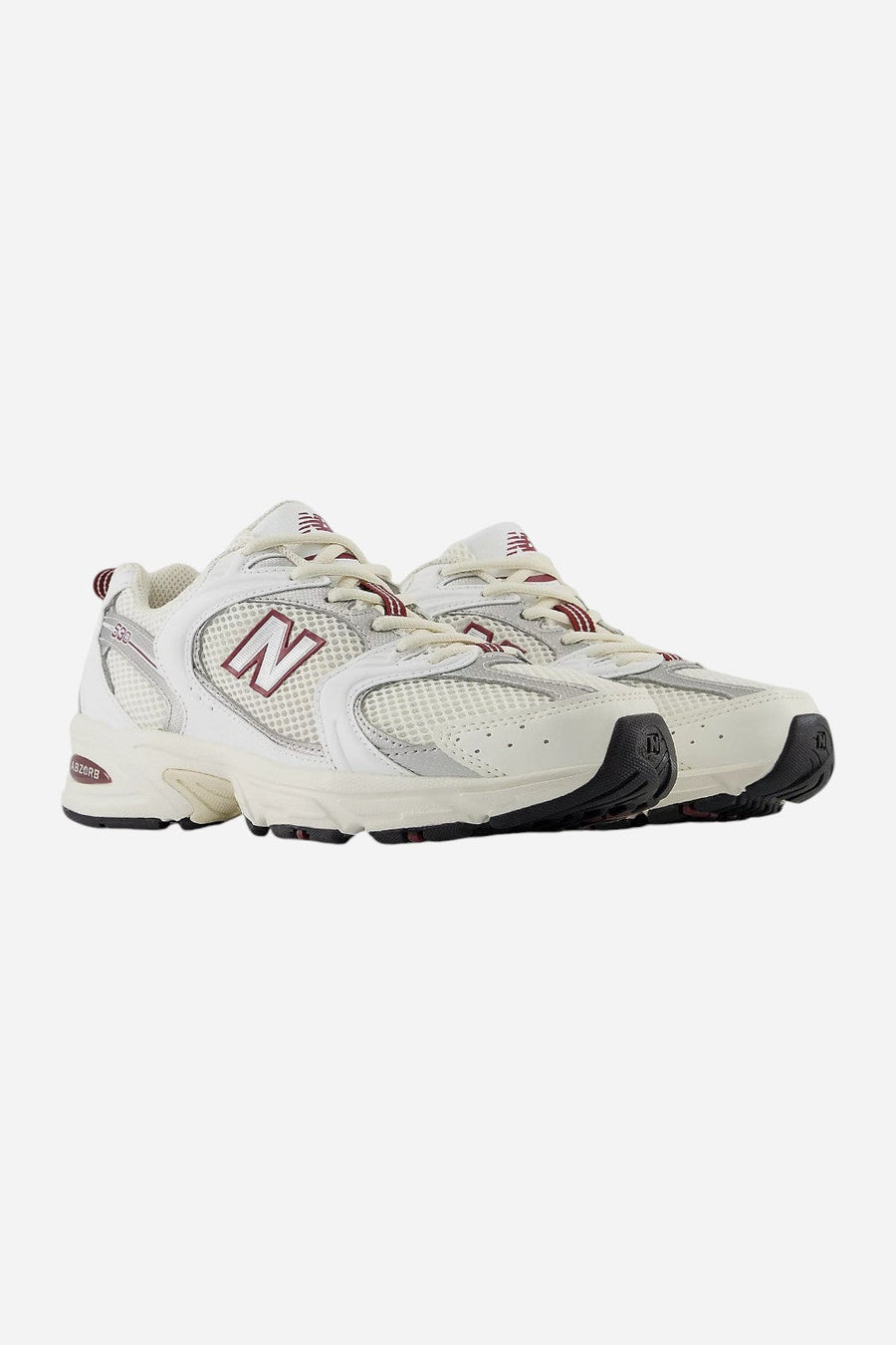 Unisex New Balance 530 Sneakers in Sea Salt with White and Mercury Red – side view