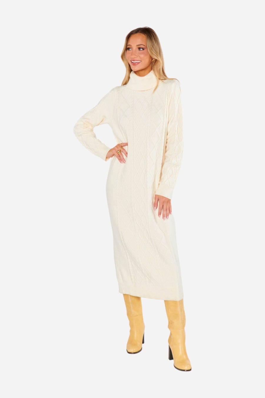 Show Me Your Mumu Montreal Midi Dress in Cream Cable Knit