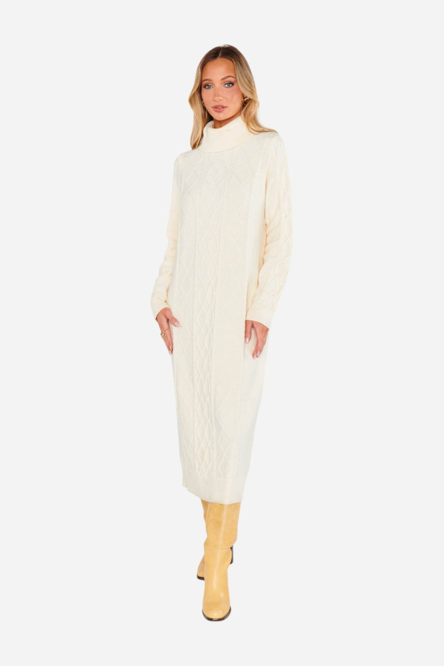Show Me Your Mumu Montreal Midi Dress in Cream Cable Knit