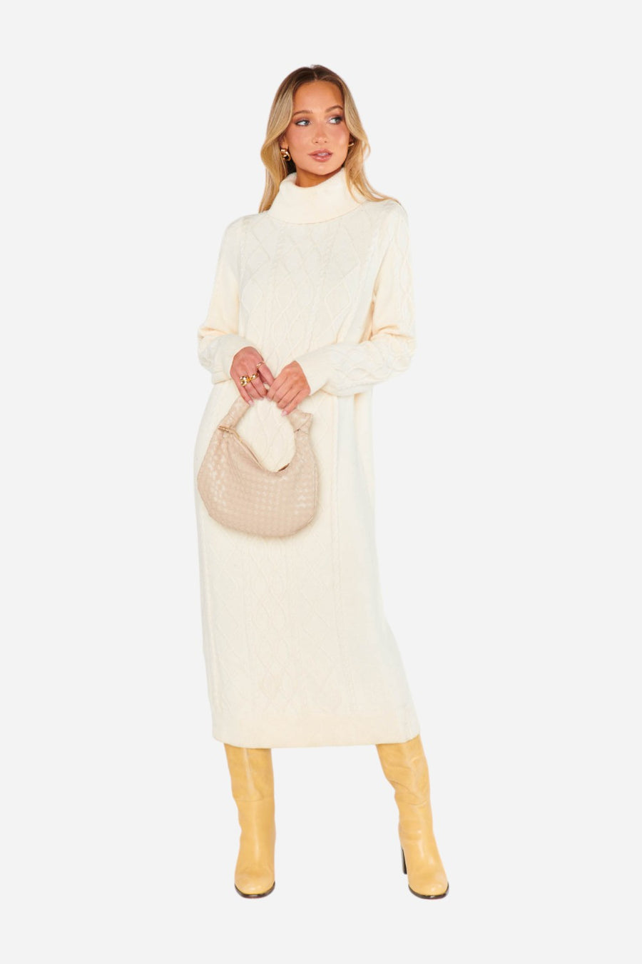 Show Me Your Mumu Montreal Midi Dress in Cream Cable Knit