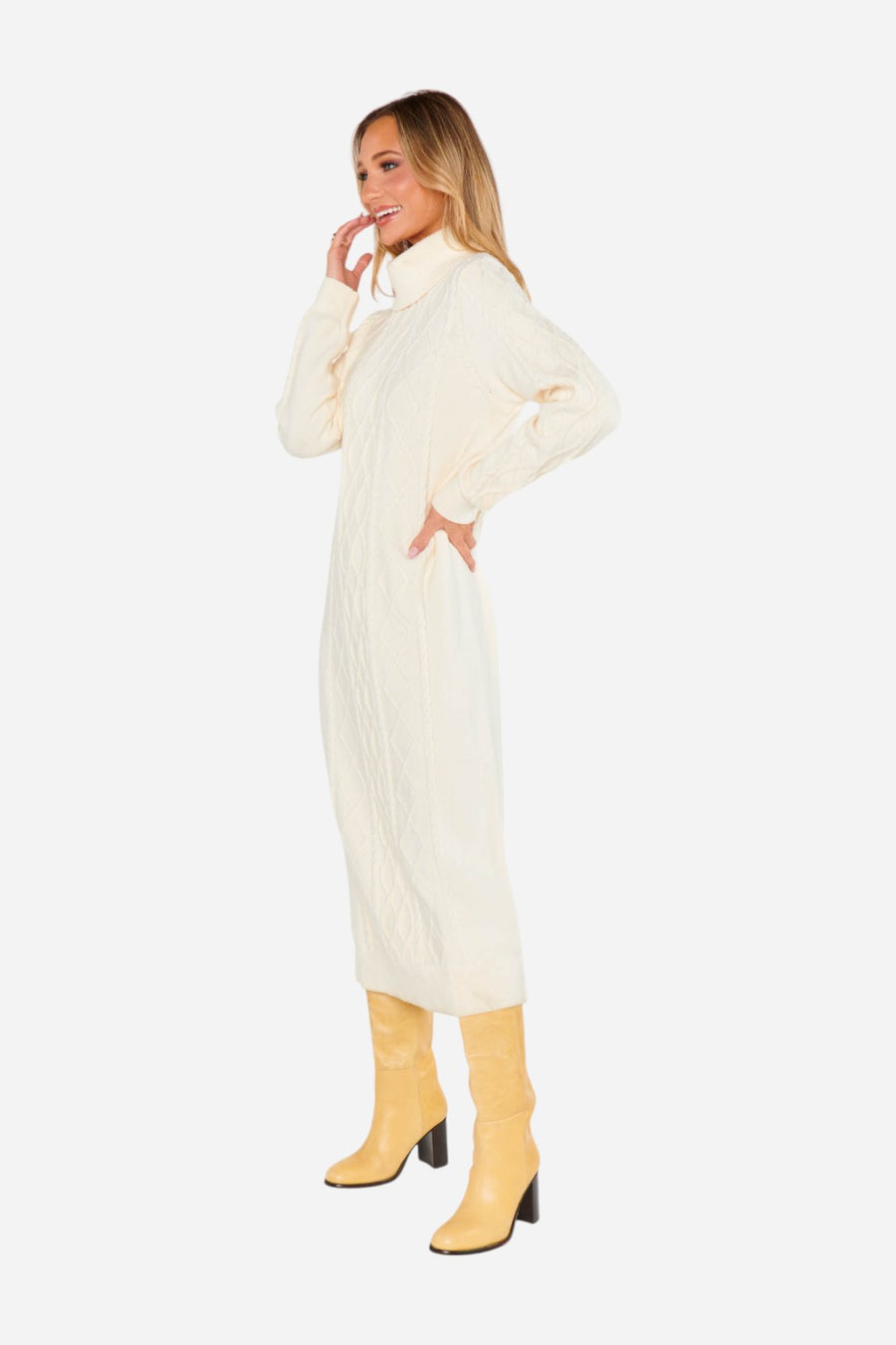 Show Me Your Mumu Montreal Midi Dress in Cream Cable Knit