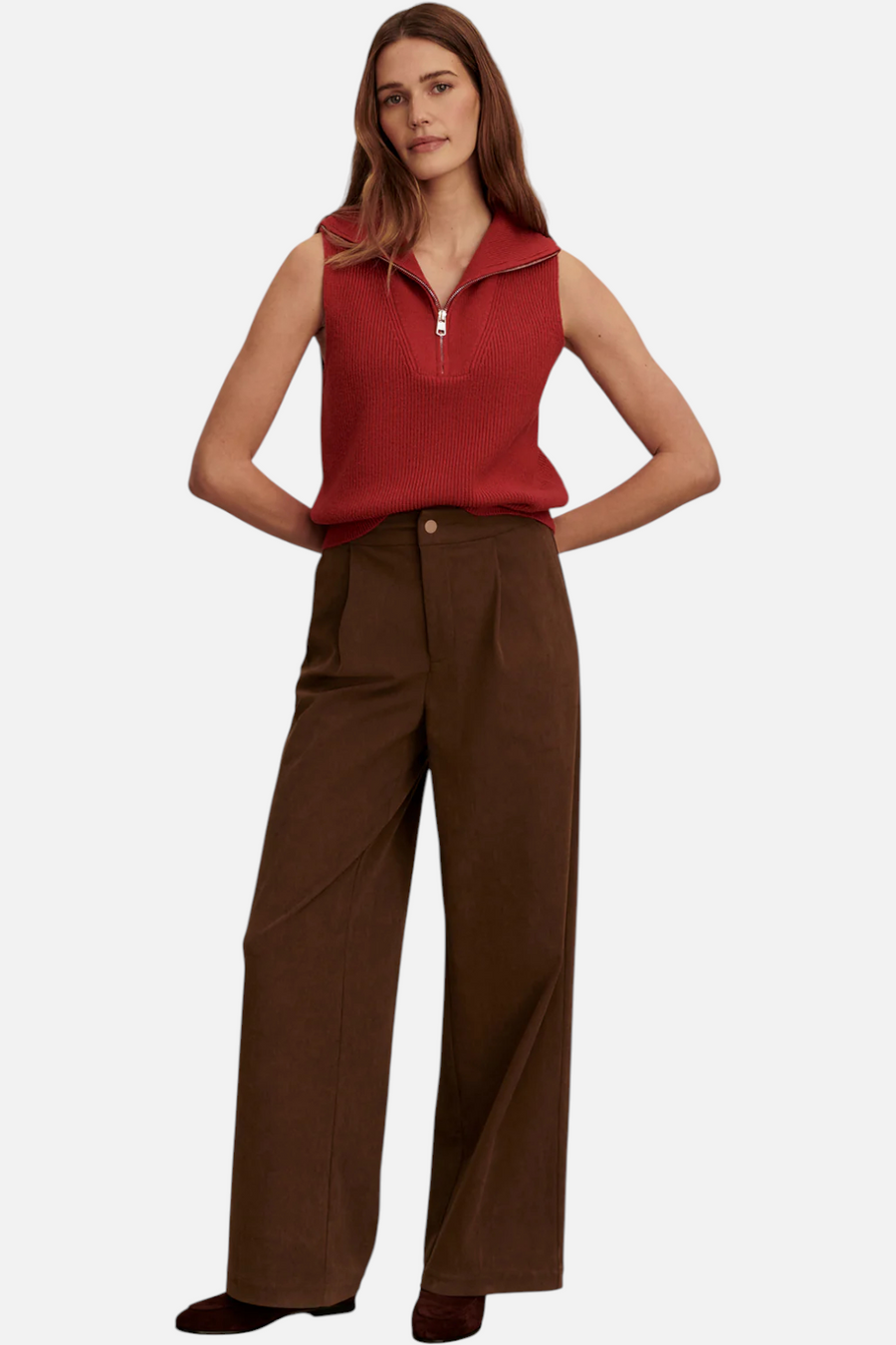 Varley Amina Half Zip Knit in Lava Falls – side view
