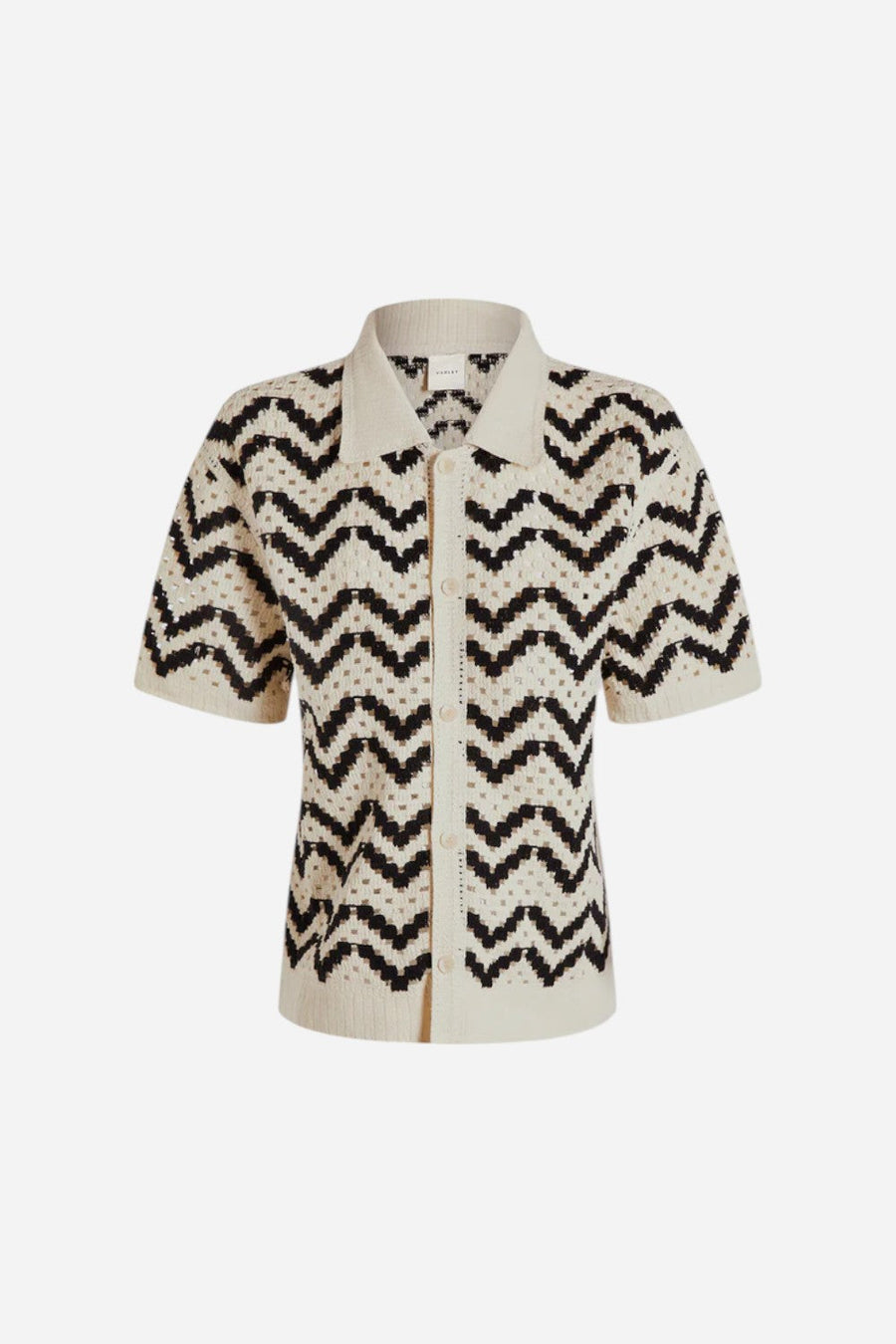 Varley Anais Crochet Polo Shirt in Birch – alternate