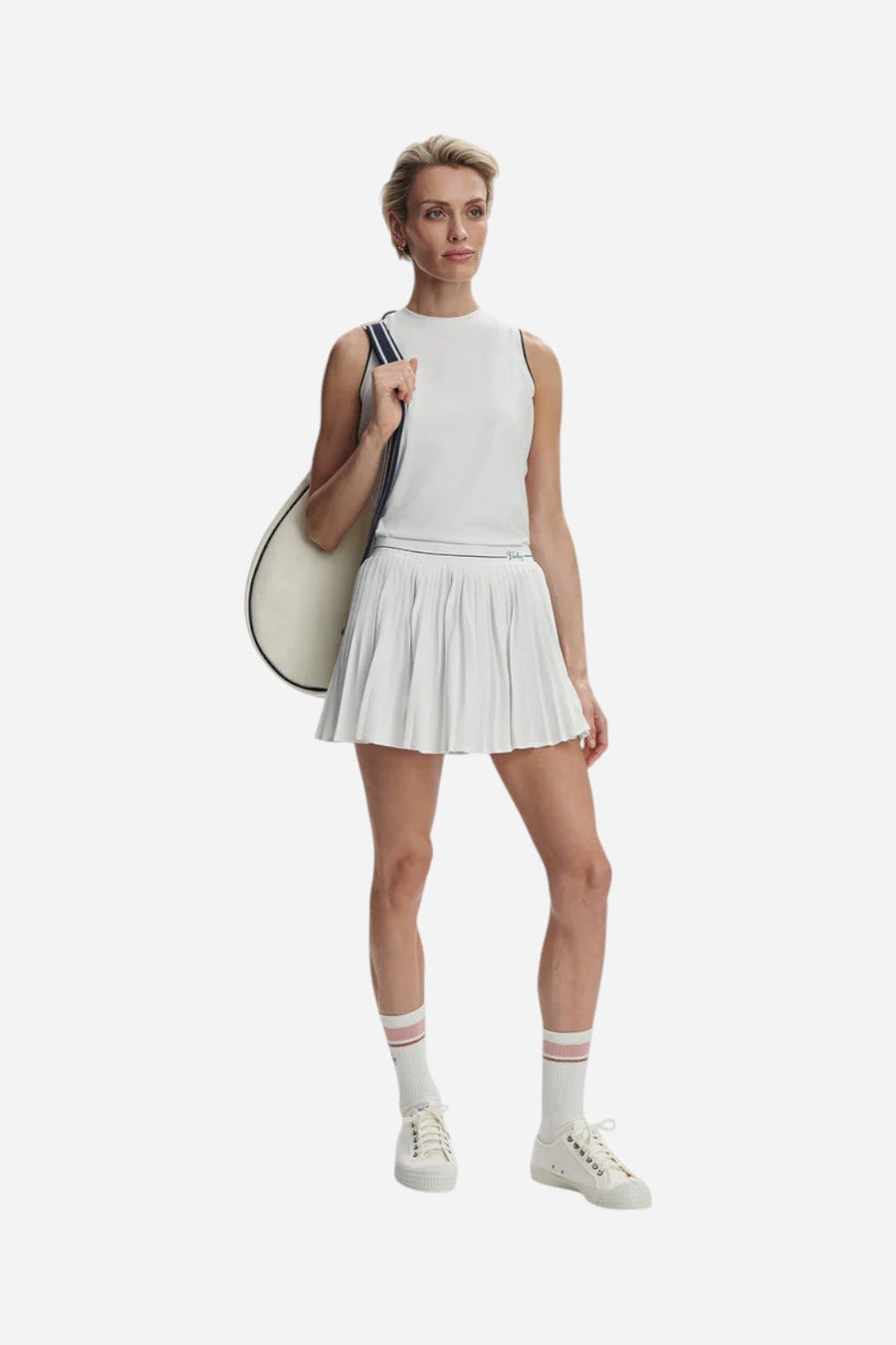 Varley Arton Performance Tank in White/Forest – back view