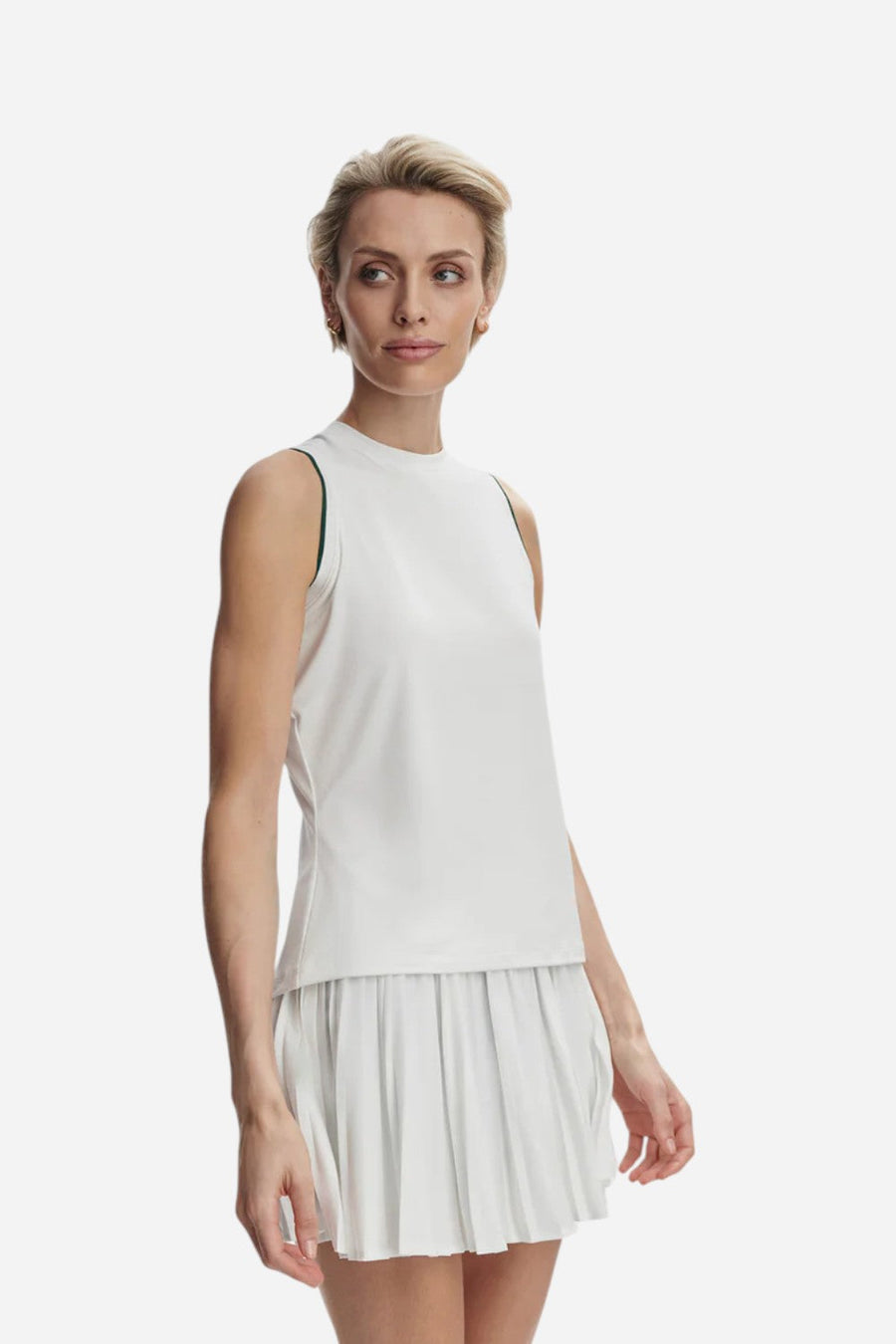 Varley Arton Performance Tank in White/Forest – detail