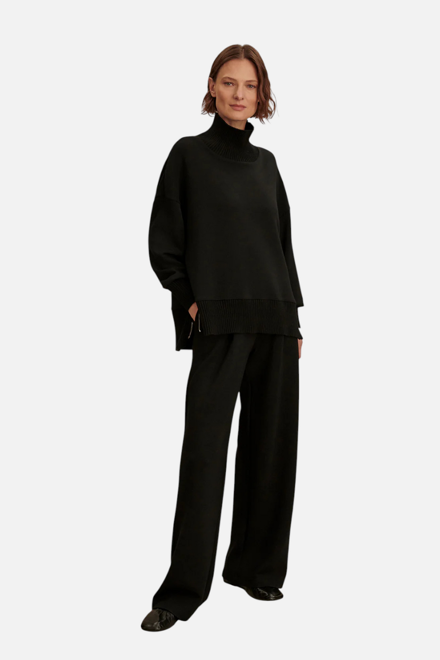 Varley Barker High Neck Sweat in Black – back view