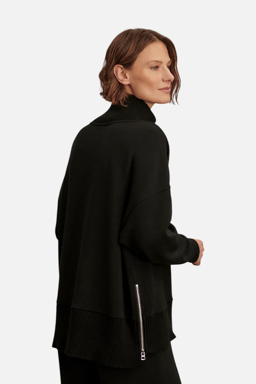 Varley Barker High Neck Sweat in Black – flat lay