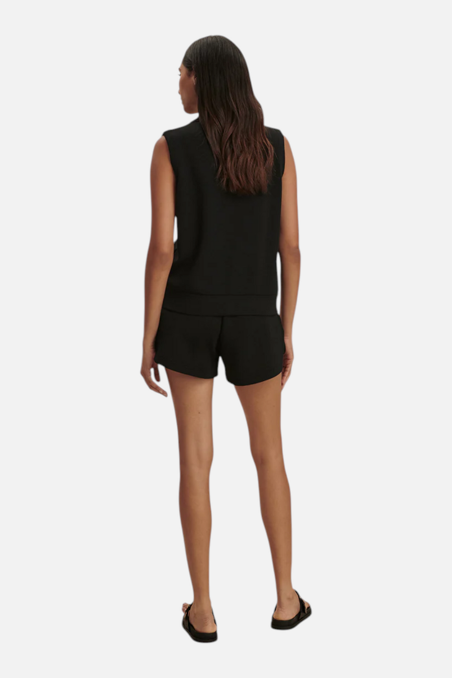 Varley Beau Sleeveless Half Zip Tank Sweatshirt in Black – flat lay
