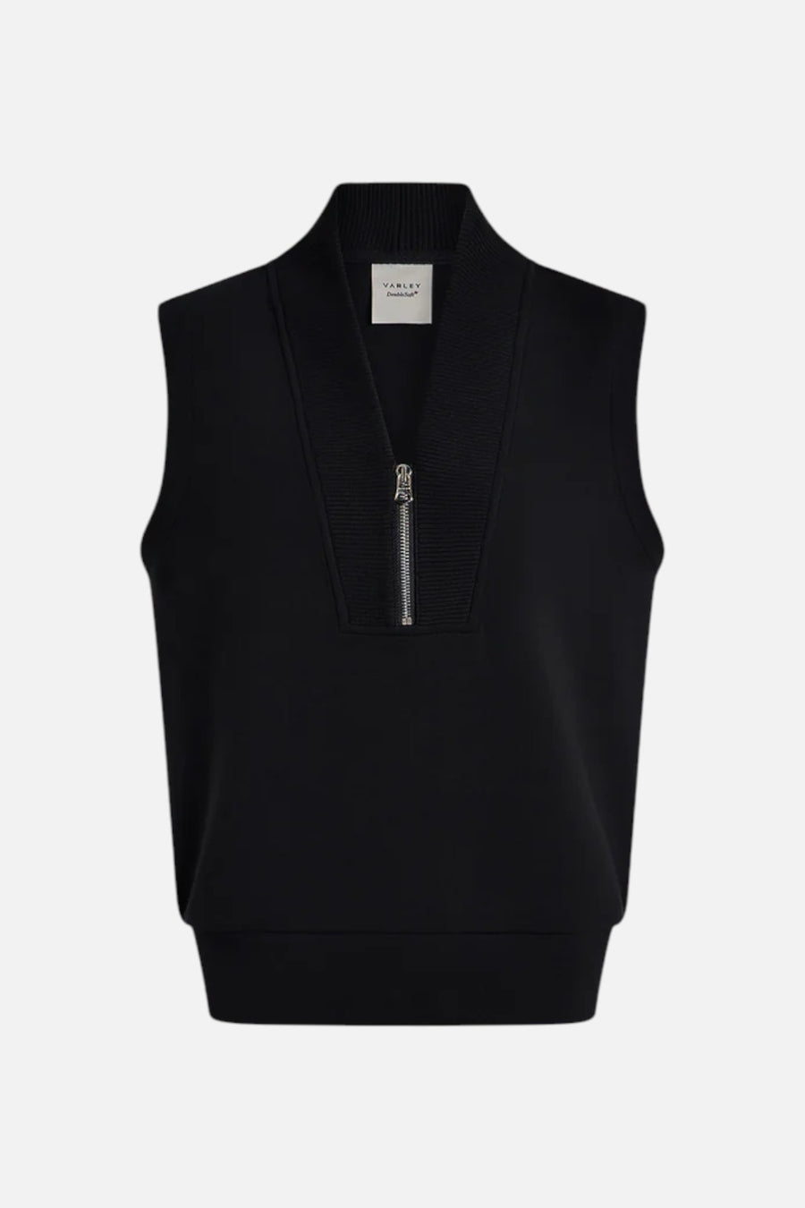 Varley Beau Sleeveless Half Zip Tank Sweatshirt in Black – front view