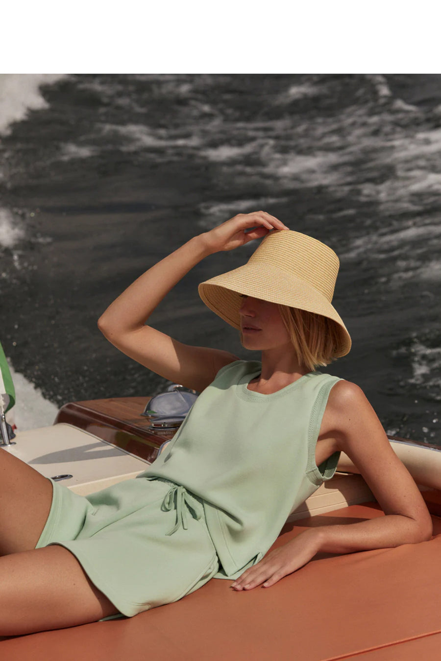 Varley Cambrie Scoop Neck Tank in Sage Mint – back view