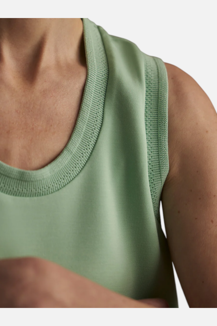 Varley Cambrie Scoop Neck Tank in Sage Mint – detail