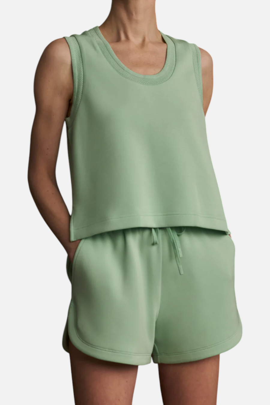 Varley Cambrie Scoop Neck Tank in Sage Mint – side view