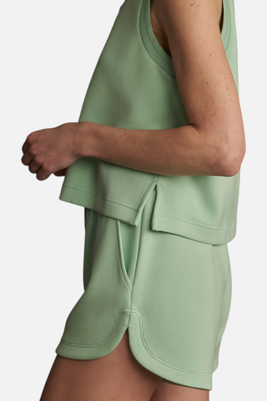 Varley Coulter High-Rise Shorts in Sage Mint – side view
