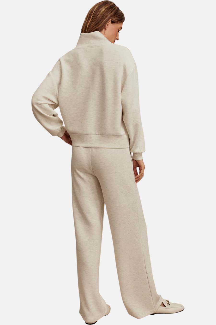 Varley Davidson Sweat in Ivory Marl – back view