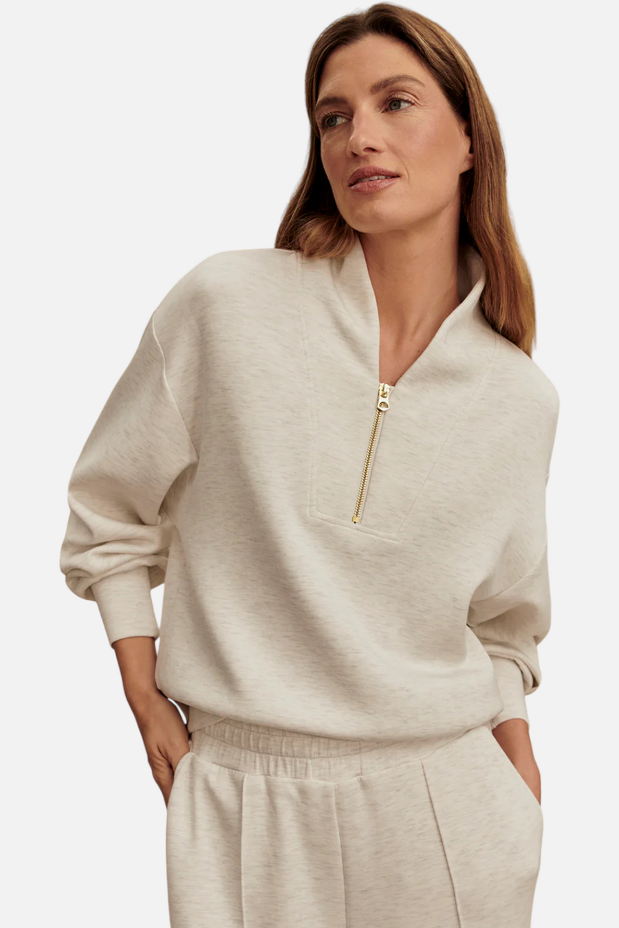 Varley Davidson Sweat in Ivory Marl – front view