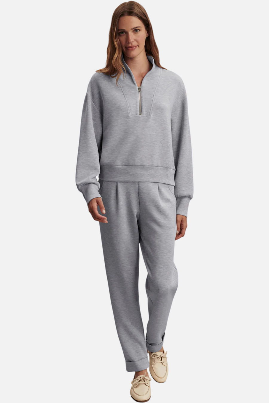 Varley Davidson Sweat in Mid Blue Marl – side view