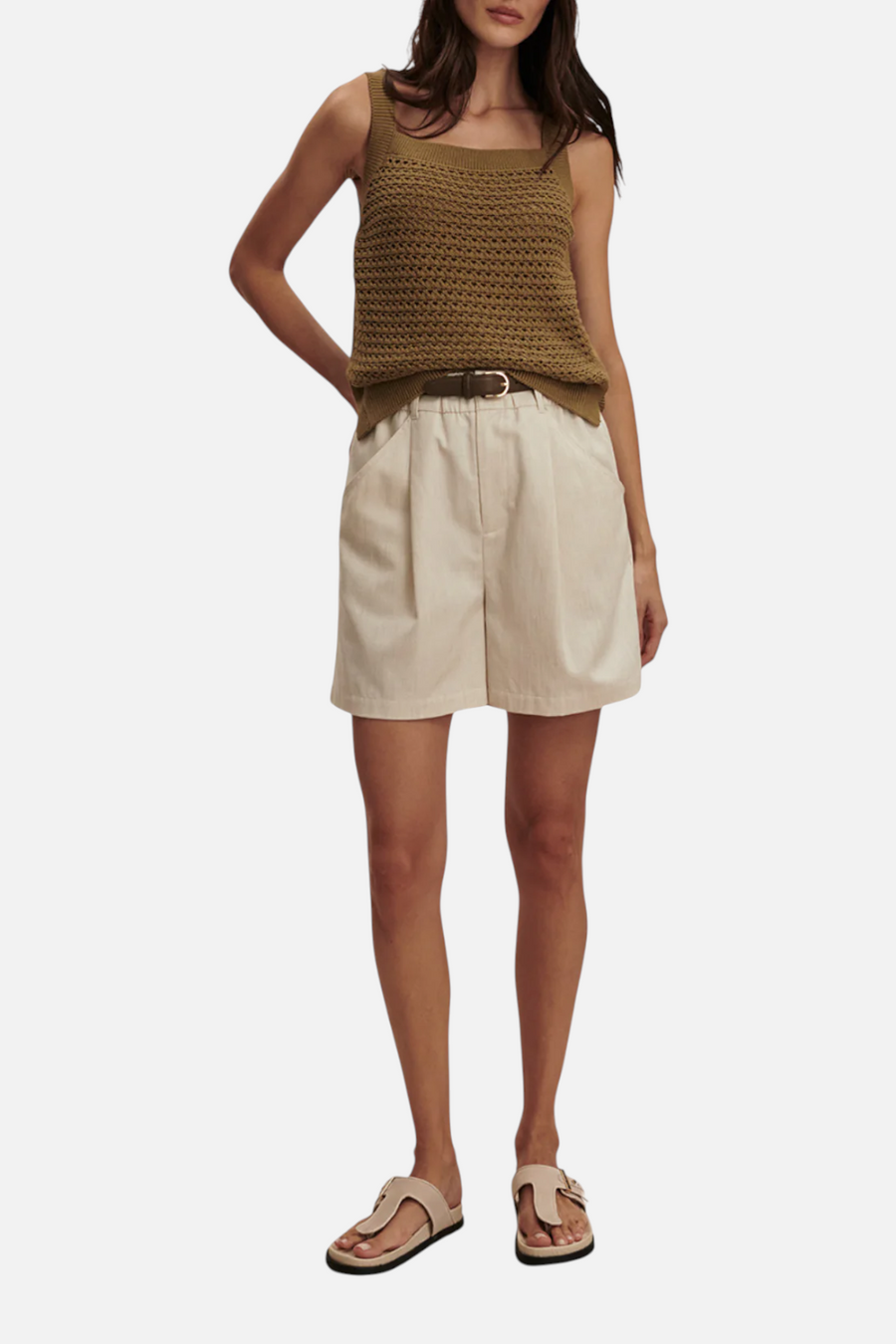 Varley Ebden Knit Tank in Golden Olive – detail