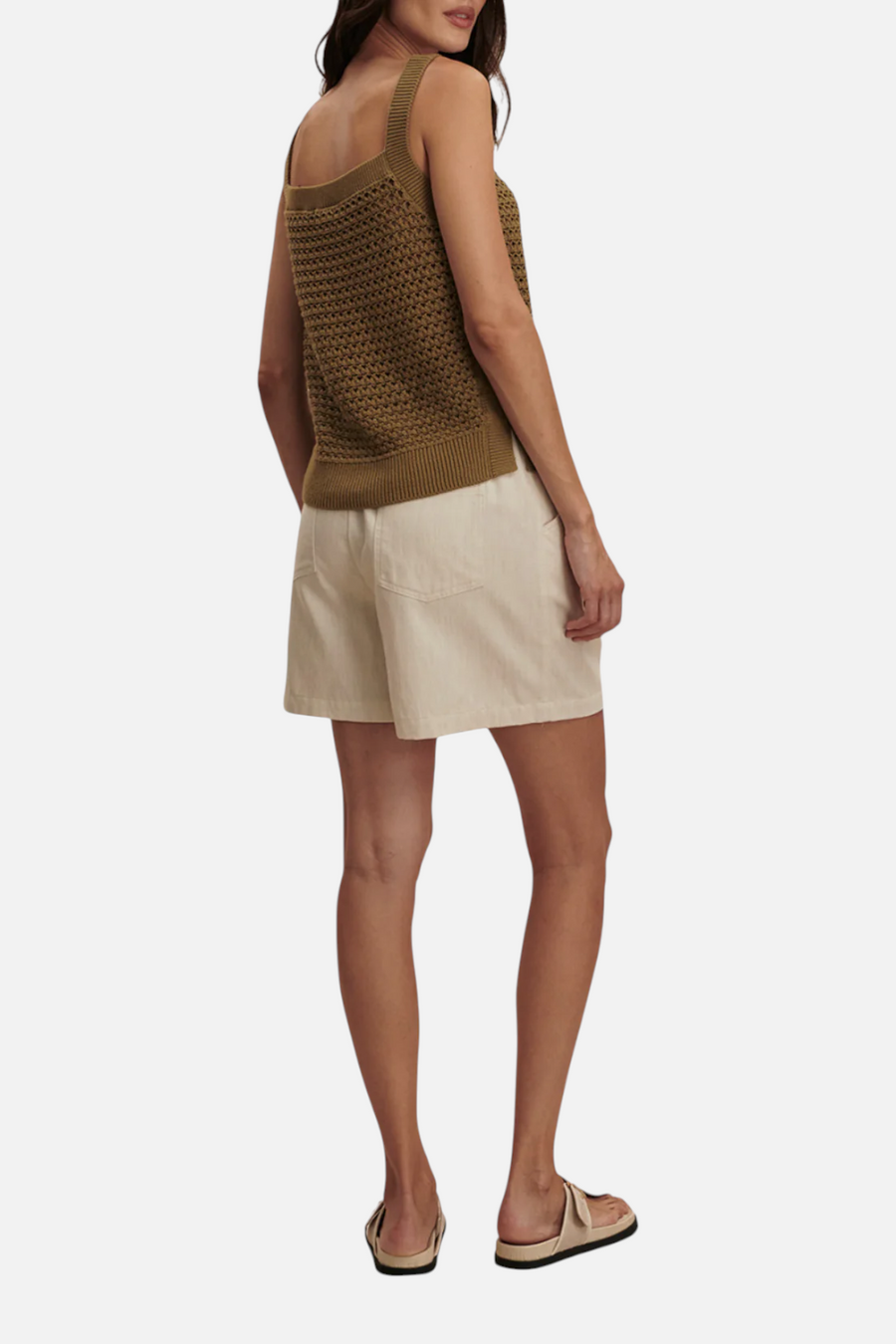 Varley Ebden Knit Tank in Golden Olive – flat lay