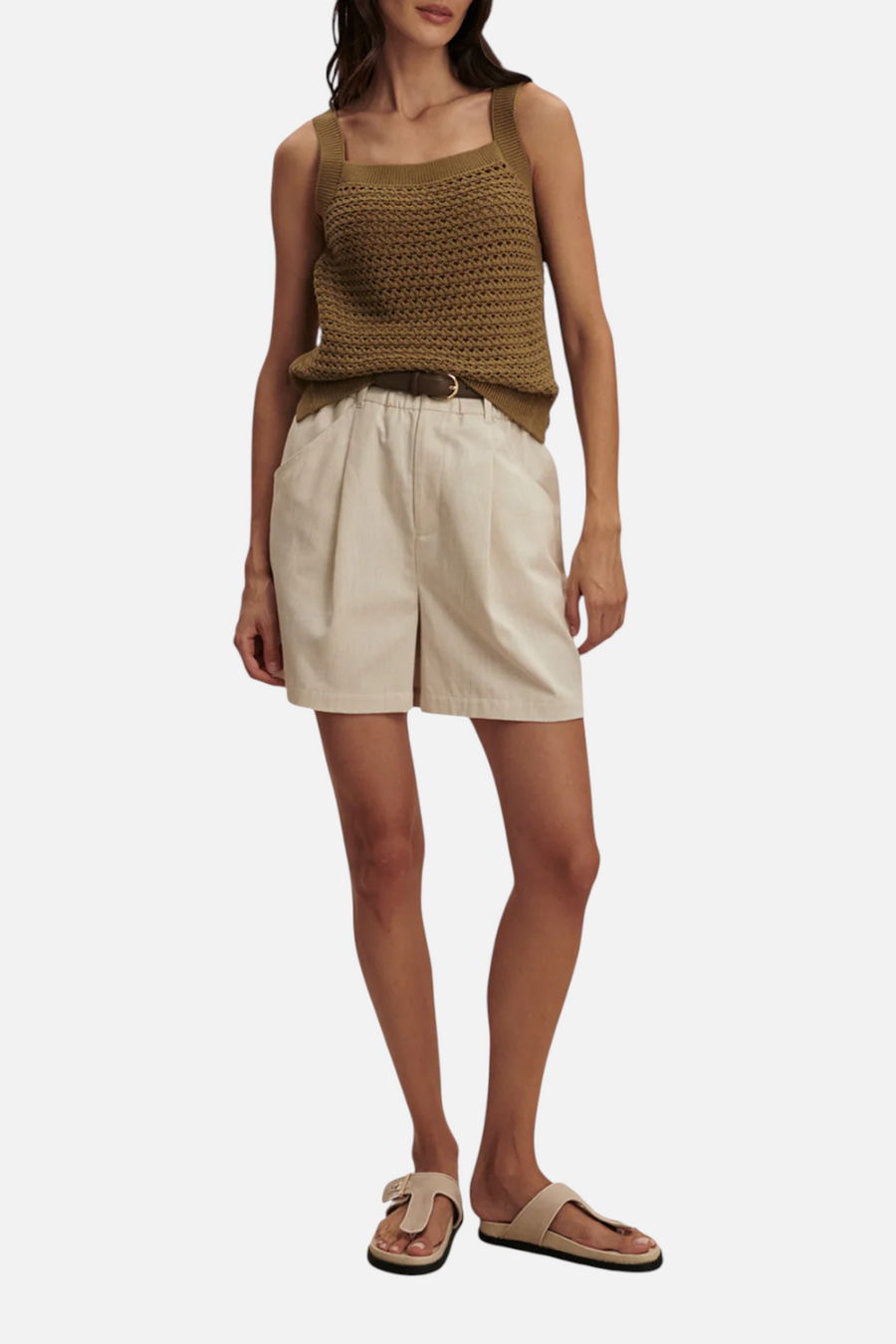 Varley Ebden Knit Tank in Golden Olive – side view